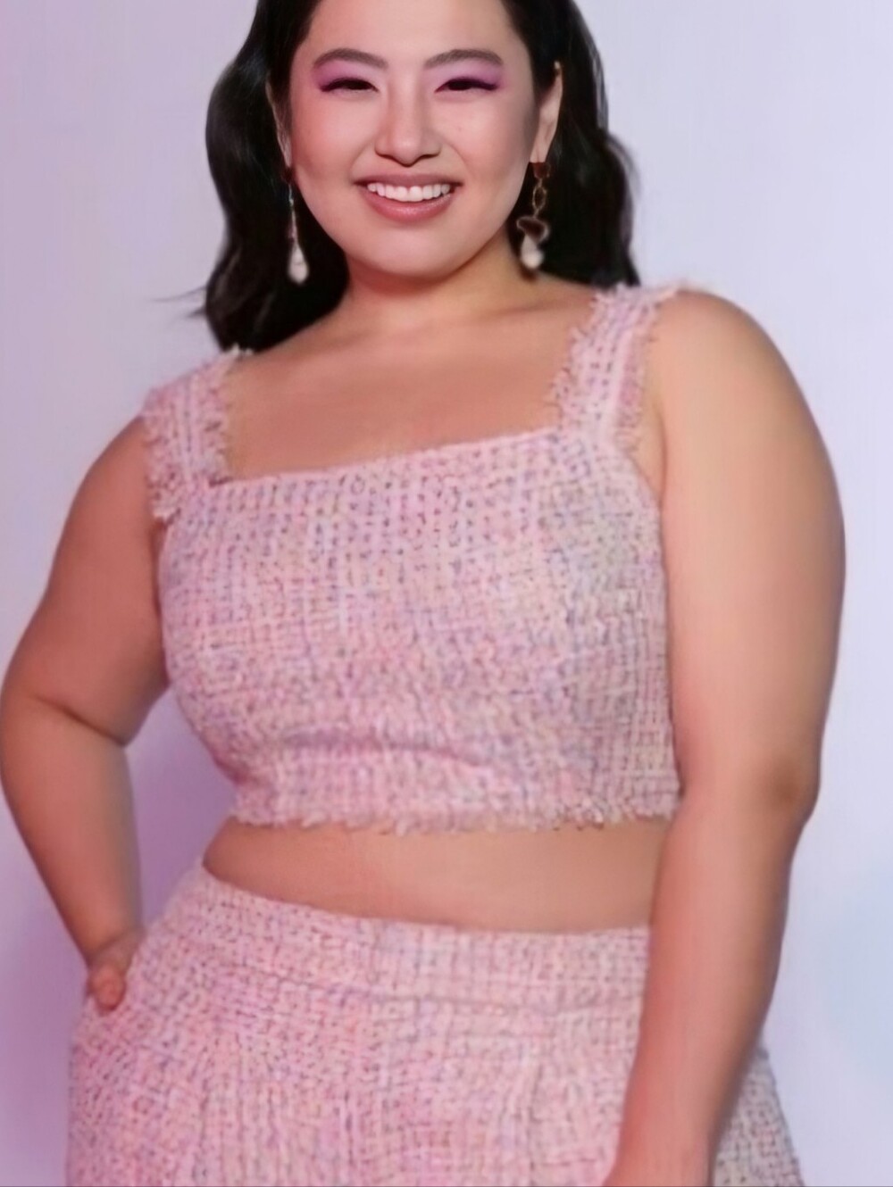 Eloquii Pink Tweed Preppy Coquette Square-Neck Crop Top